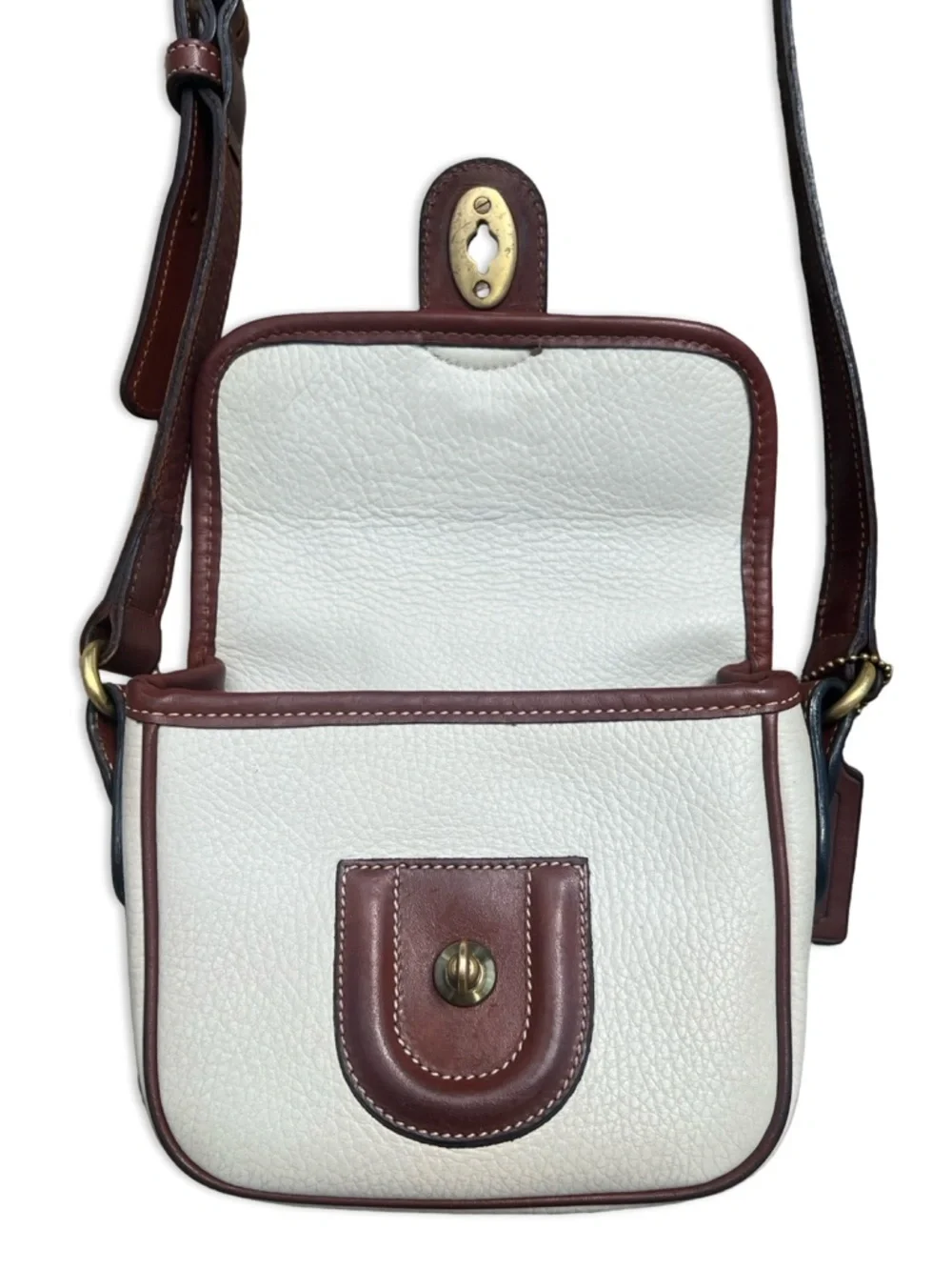 90s Vintage COACH Durham Mini Bag in Bone with Tan Trim - Picture 3 of 16